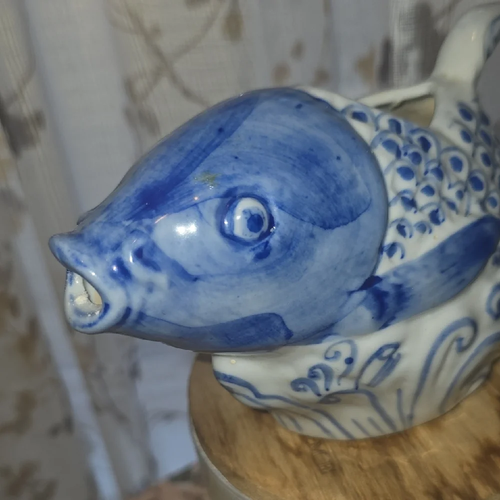 Blue Ceramic Fish-Shaped Water Pitcher
